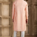 Pink Silk Kurta Pyjama Set with Mirror Embellished Placket - Mangaldeep NX