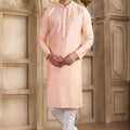 Pink Silk Kurta Pyjama Set with Mirror Embellished Placket - Mangaldeep NX