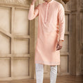 Pink Silk Kurta Pyjama Set with Mirror Embellished Placket - Mangaldeep NX