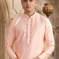Pink Silk Kurta Pyjama Set with Mirror Embellished Placket - Mangaldeep NX