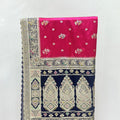 Pink Silk Saree with Navy Blue Velvet Pallu & Heavy Zari Embroidery - Mangaldeep NX