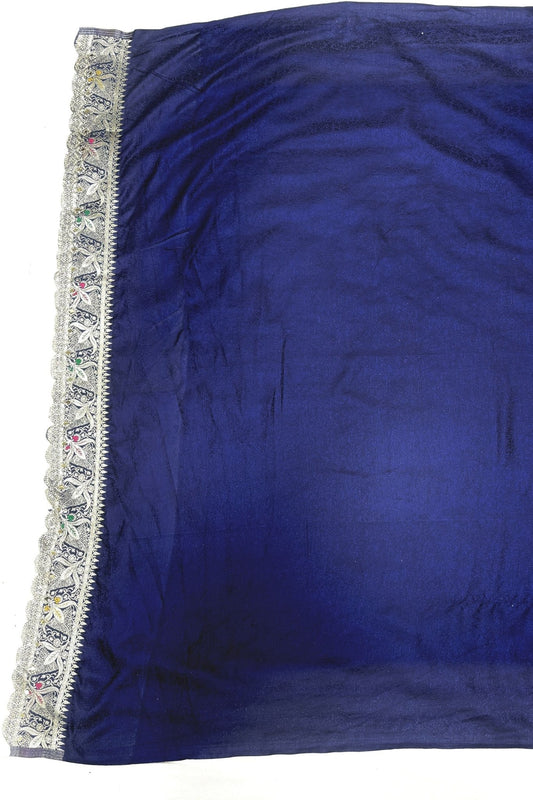 Pink Silk Saree with Navy Blue Velvet Pallu & Heavy Zari Embroidery - Mangaldeep NX