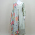 Pistachio Green Chikankari Anarkali Suit with Floral Printed Dupatta - Mangaldeep NX