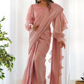 Plain Peach Readymade Saree with Stylish Full Sleeve Blouse - Mangaldeep NX
