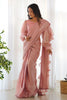 Plain Peach Readymade Saree with Stylish Full Sleeve Blouse - Mangaldeep NX