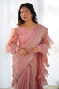 Plain Peach Readymade Saree with Stylish Full Sleeve Blouse - Mangaldeep NX