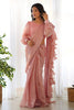 Plain Peach Readymade Saree with Stylish Full Sleeve Blouse - Mangaldeep NX