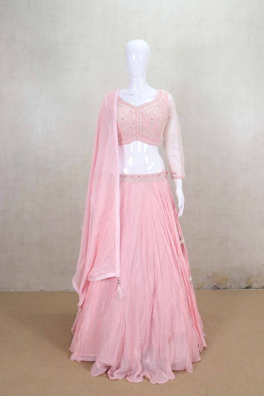 Pleasant Light Pink Georgette Lehenga Choli with Sequin Embroidery - Mangaldeep NX