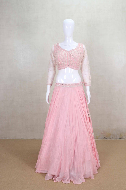 Pleasant Light Pink Georgette Lehenga Choli with Sequin Embroidery - Mangaldeep NX