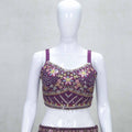 Plum Floral Embroidered Crop Top and Palazzo Set with Printed Long Cape - Mangaldeep NX