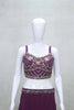 Plum Floral Embroidered Crop Top and Palazzo Set with Printed Long Cape - Mangaldeep NX