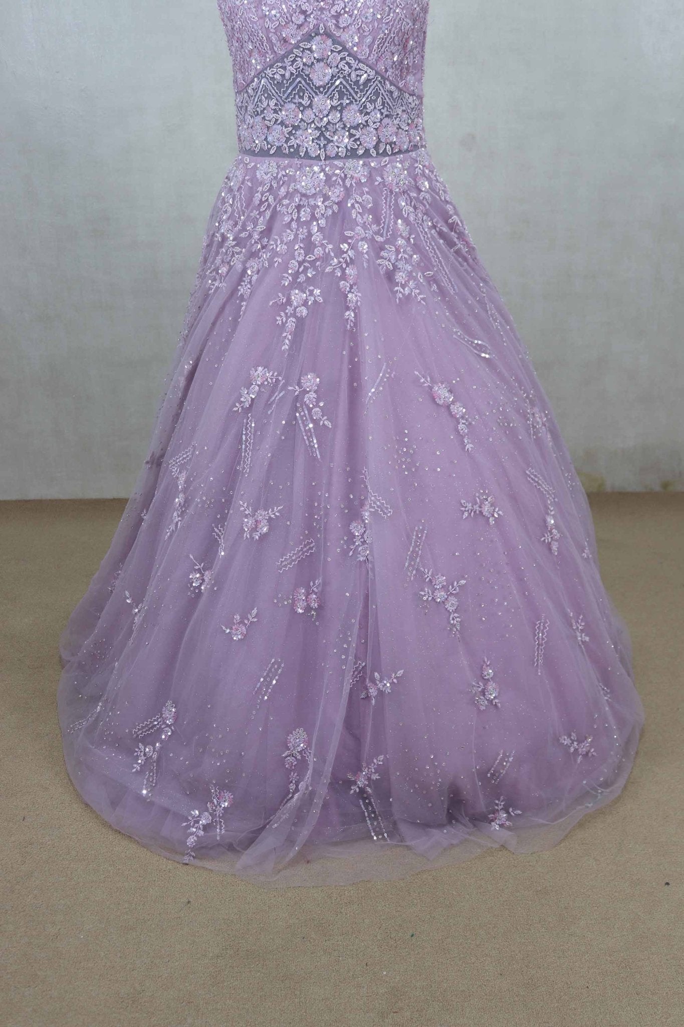 Pretty Lavender Net Party Gown with 3D Floral Embroidery and Beaded Details - Mangaldeep NX