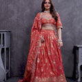 Rust Orange Embroidered Silk Lehenga Choli with Dupatta