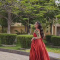 Vibrant Rust Orange Multicolor Rayon Embroidered Designer Gown with Flared Skirt for Women