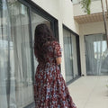 Festive Wear Maroon Faux Georgette Fully Flared Printed Kurti
