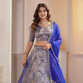 Majestic Royal Blue Brocade Designer Lehenga Choli with Jacquard and Weaving Work
