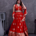 Vibrant Orange Embroidered Silk Lehenga Choli Set with Zari and Mirror Work Dupatta