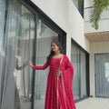 Graceful Red Coral Anarkali Dress with Golden Detailing