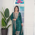 Green Sequins Embroidered Straight Cut Suit with Dupatta