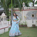 Radiant Sky Blue Georgette Floral Printed Designer Lehenga Choli with Dupatta for Women