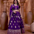 Royal Purple Embroidered Silk Lehenga Choli Set with Zari and Mirror Work Dupatta
