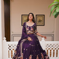 Majestic Dark Purple Vichitra Silk Designer Lehenga Choli with Elephant Embroidery
