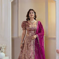 Captivating Wine Brocade Designer Lehenga Choli with Jacquard and Weaving Work