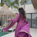Elegant Purple Anarkali Dress with Golden Embroidery