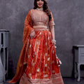 Orange Silk Bridal Lehenga Choli with Zari and Sequin Embroidery