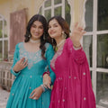 Captivating Rani Pink American Silk Embroidered Designer Anarkali Suit with Dupatta for Women