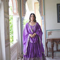 Elegant Purple Chinon Silk Embroidered Designer Lehenga Choli with Dupatta for Women