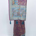 Purple and Teal Digital Printed Pashmina Silk Saree with Traditional Motifs and Tassel Accents - Mangaldeep NX