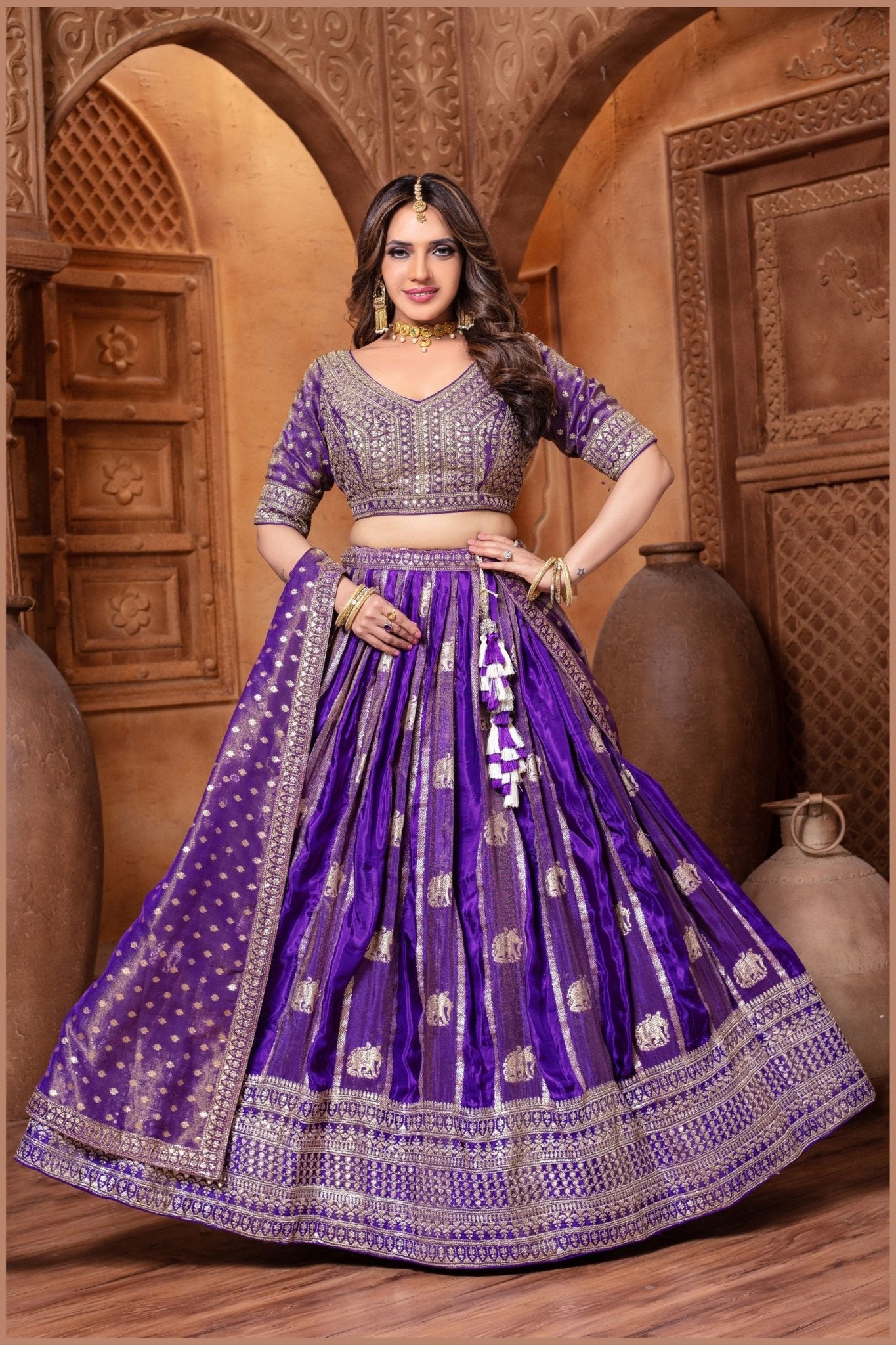 Purple Banarasi Silk Lehenga Choli with Dupatta For Wedding - Mangaldeep NX