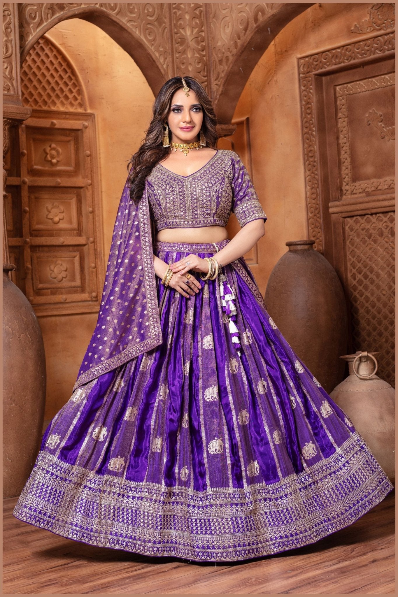 Purple Banarasi Silk Lehenga Choli with Dupatta For Wedding - Mangaldeep NX