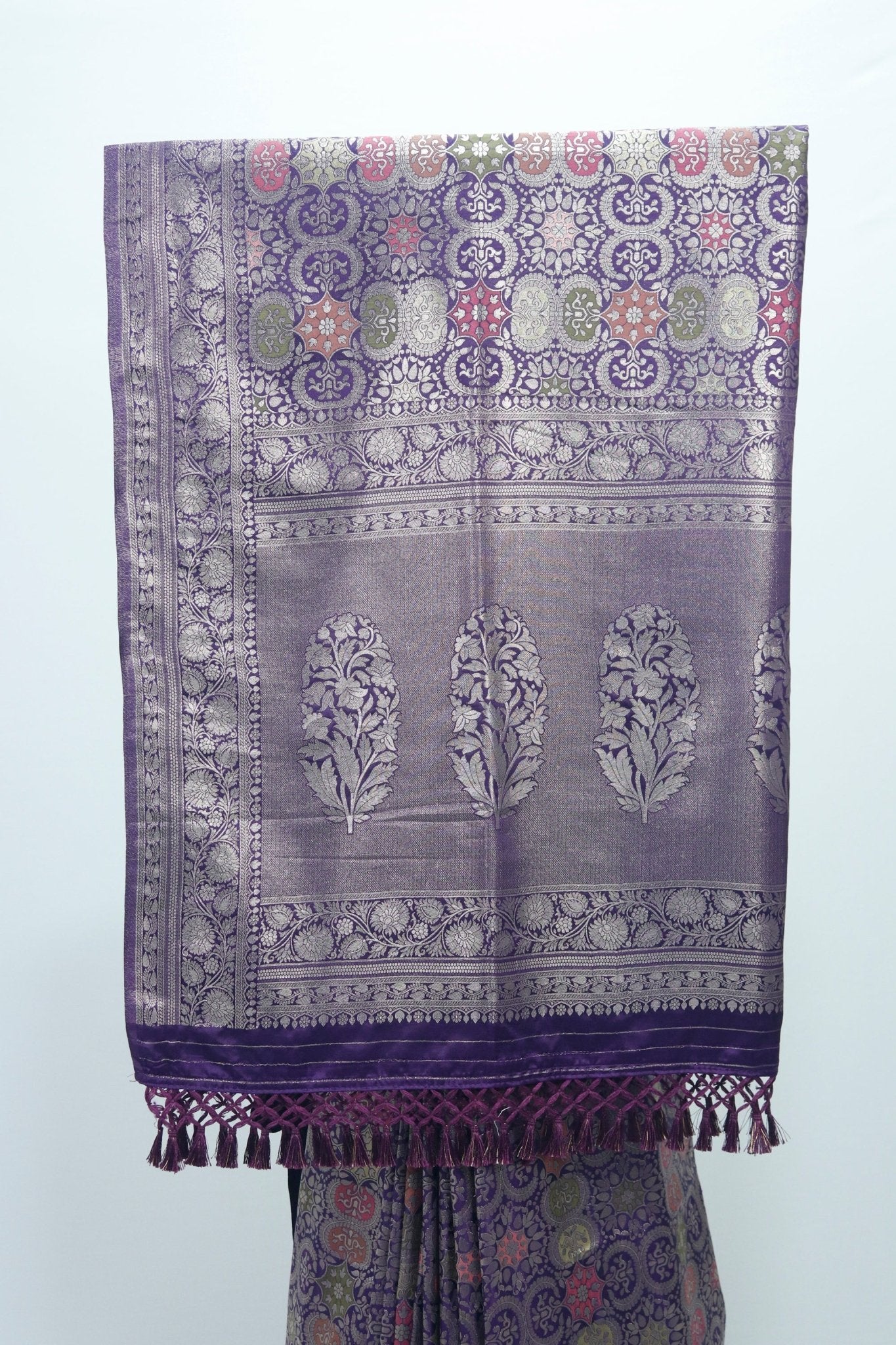 Purple Banarasi Silk Saree with Multicolor Zari Weaving and Ornate Rich Pallu - Mangaldeep NX