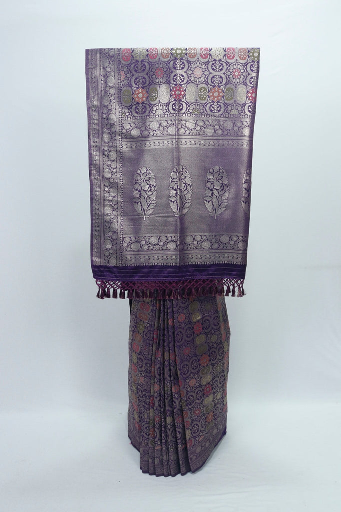 Purple Banarasi Silk Saree with Multicolor Zari Weaving and Ornate Rich Pallu - Mangaldeep NX
