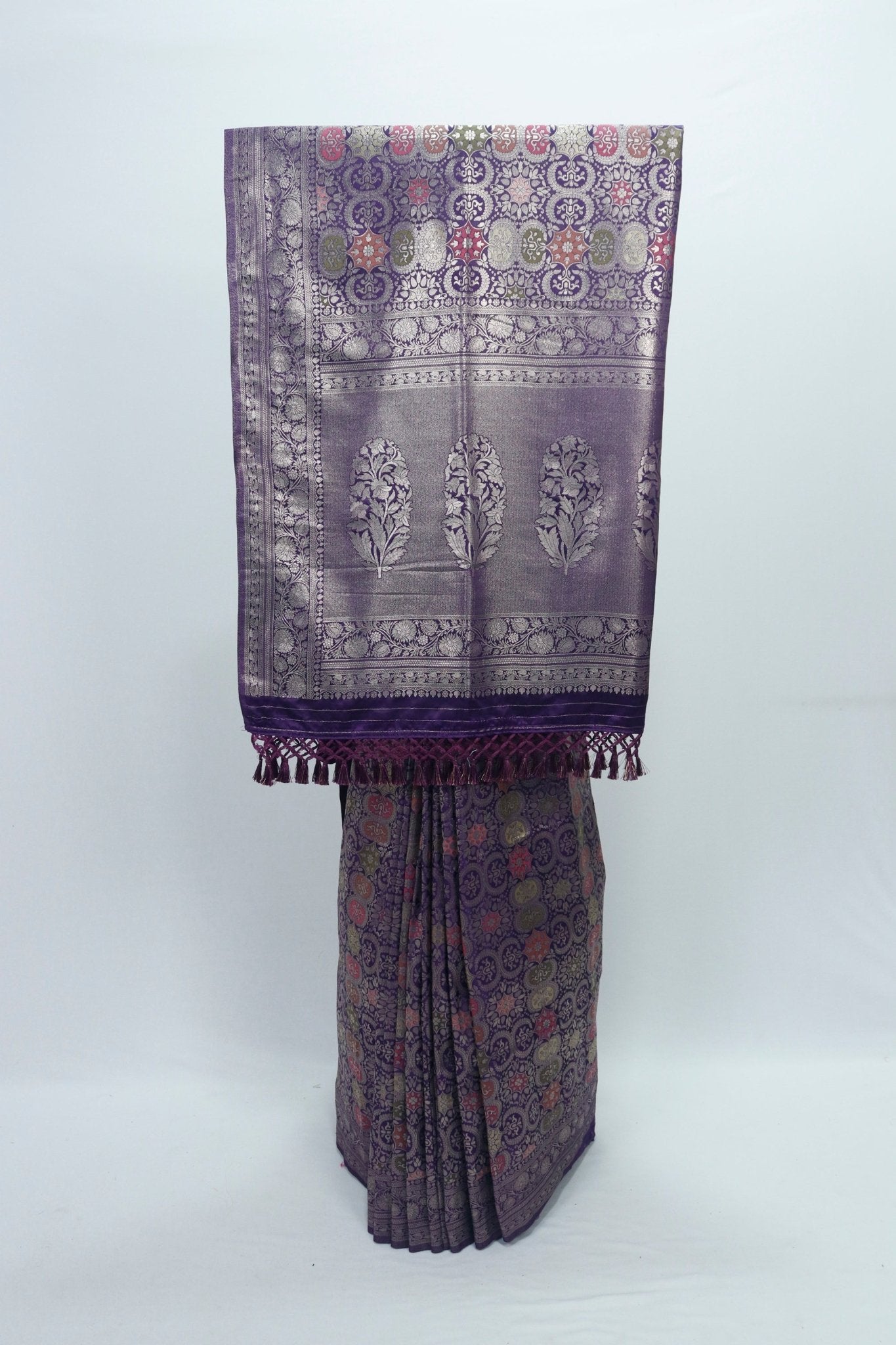 Purple Banarasi Silk Saree with Multicolor Zari Weaving and Ornate Rich Pallu - Mangaldeep NX