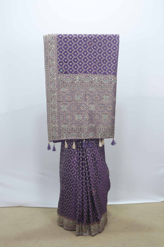 Purple Banarasi Silk Saree with Silver Zari Work - Mangaldeep NX