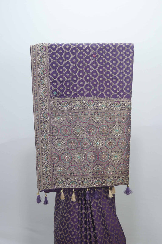 Purple Banarasi Silk Saree with Silver Zari Work - Mangaldeep NX