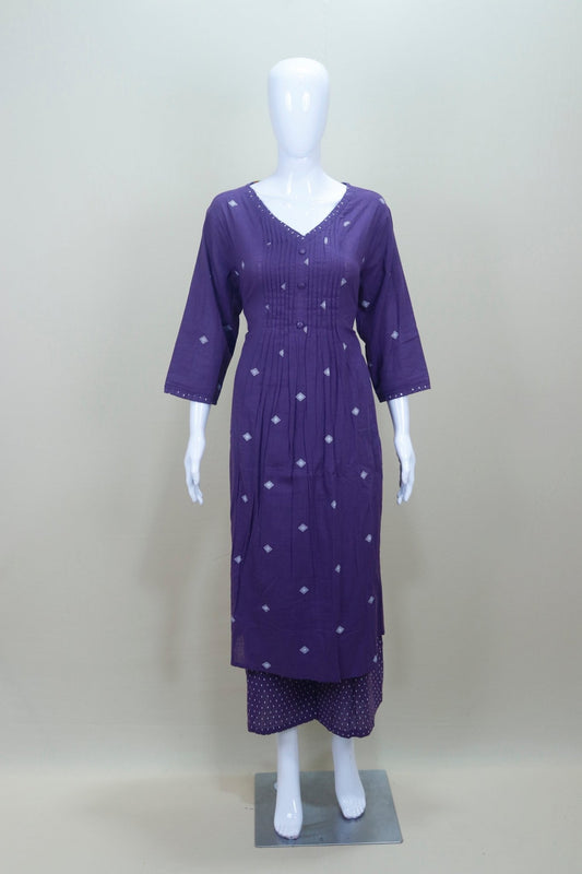 Purple Bandhej Print Cotton Kurta Set with Embroidered Dupatta - Mangaldeep NX