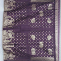 Purple Bangalori Silk Saree with Silver Zari Deer and Forest Weaving - Mangaldeep NX