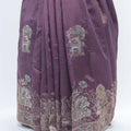 Purple Bangalori Silk Saree with Silver Zari Deer and Forest Weaving - Mangaldeep NX