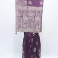 Purple Bangalori Silk Saree with Silver Zari Floral and Paisley Weaving - Mangaldeep NX