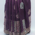 Purple Bangalori Silk Saree with Silver Zari Floral and Paisley Weaving - Mangaldeep NX