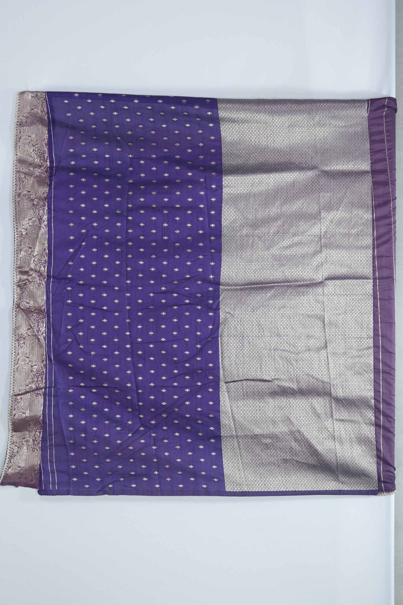 Purple Bangalori Silk Saree with Silver Zari Floral and Paisley Weaving - Mangaldeep NX