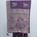 Purple Bangalori Silk Saree with Zari Woven Pallu and Traditional Peacock - Elephant Motifs - Mangaldeep NX