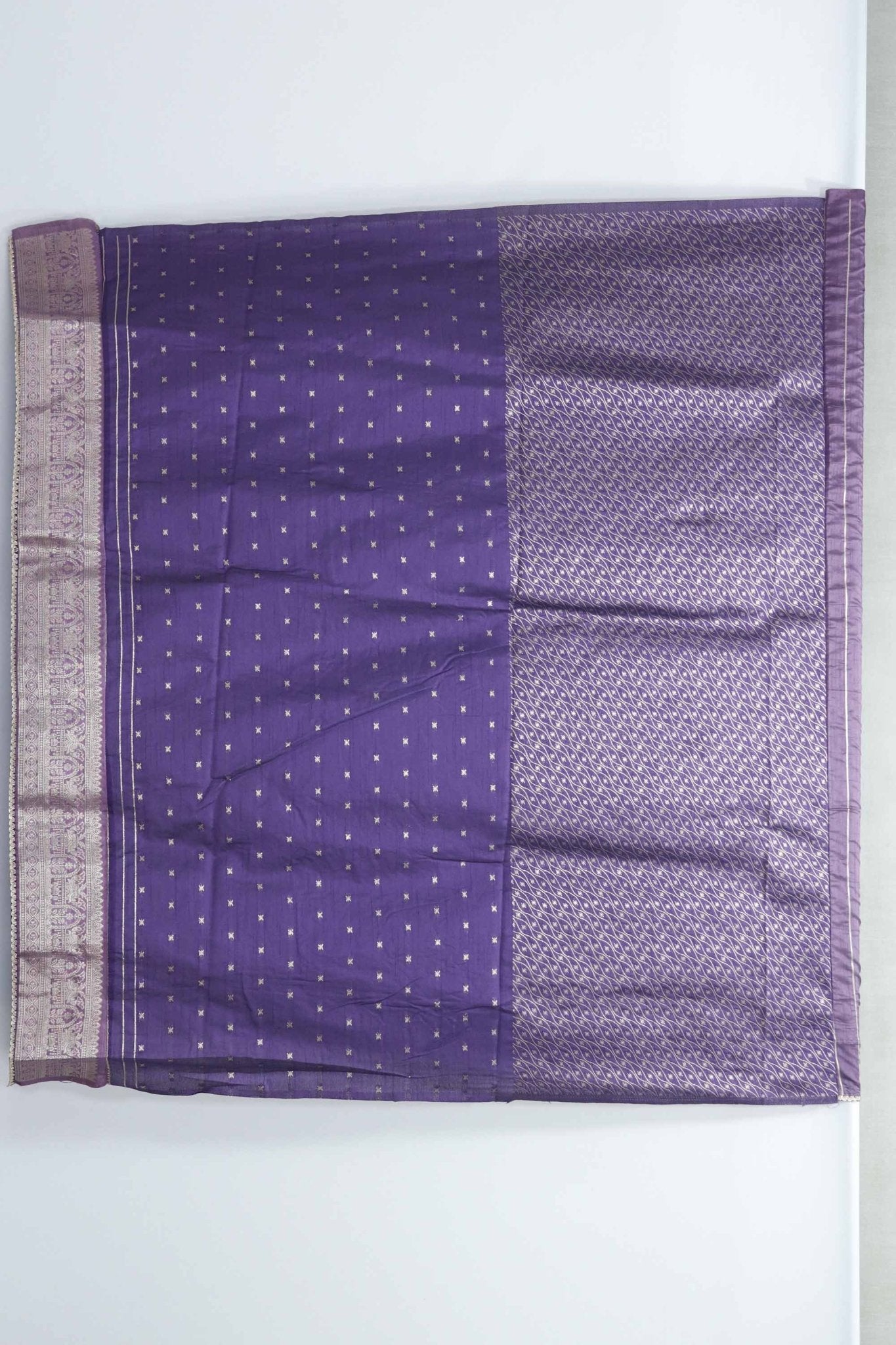 Purple Bangalori Silk Saree with Zari Woven Pallu and Traditional Peacock - Elephant Motifs - Mangaldeep NX
