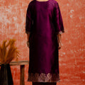 Purple Cotton Blend Straight Suit Set with Zari Embroidery and Dupatta - Mangaldeep NX