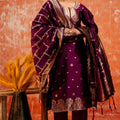 Purple Cotton Blend Straight Suit Set with Zari Embroidery and Dupatta - Mangaldeep NX