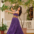 Purple Cotton Gown with Multicolor Embroidered Belt - Mangaldeep NX
